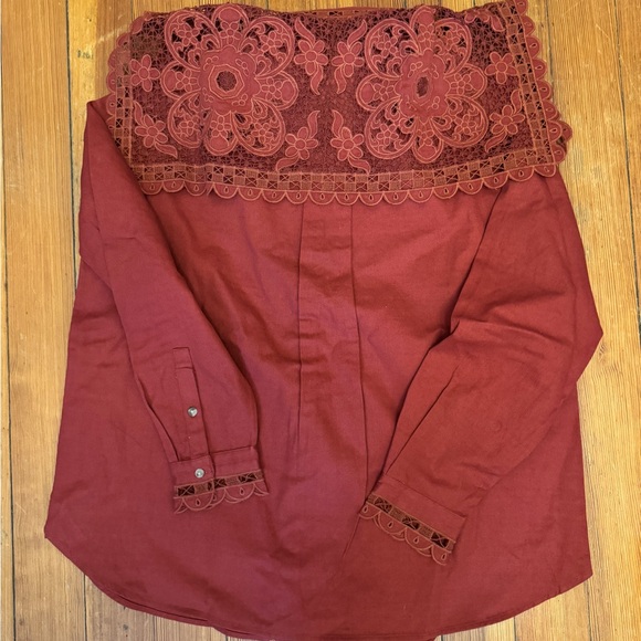 Sézane x Sea NY NWT Astrid Shirt in Burgundy Embroidery Size 38/US 6 - Picture 7 of 7